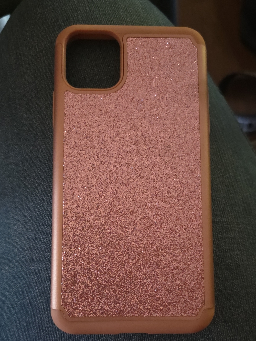Apple Rose Gold Glitter Phone Case with Brown Frame